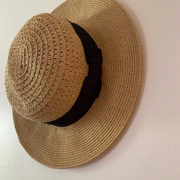 Stylish Tan Straw Hat with Black Ribbon Scala | Accessories | Scala Tan Straw Hat With Black Ribbon  main image 3